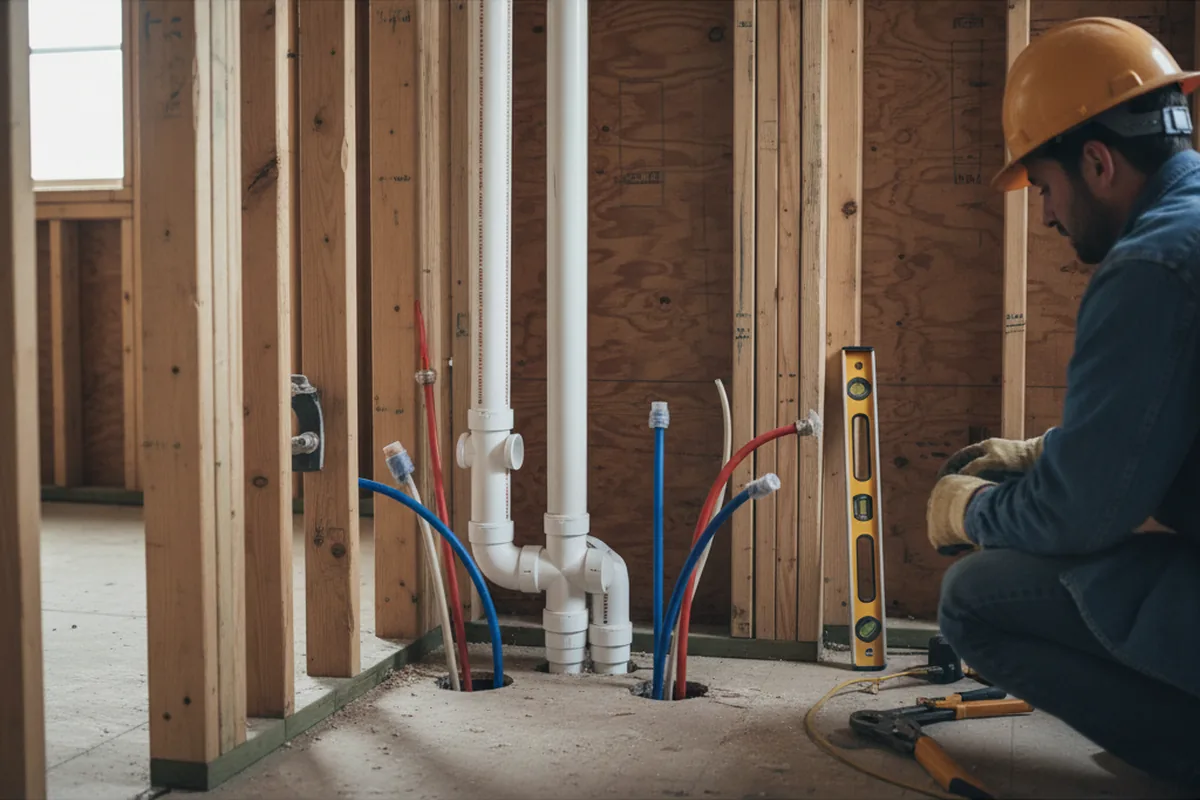 Drain and supply rough-in during Sump Pump Repair in Paxinos